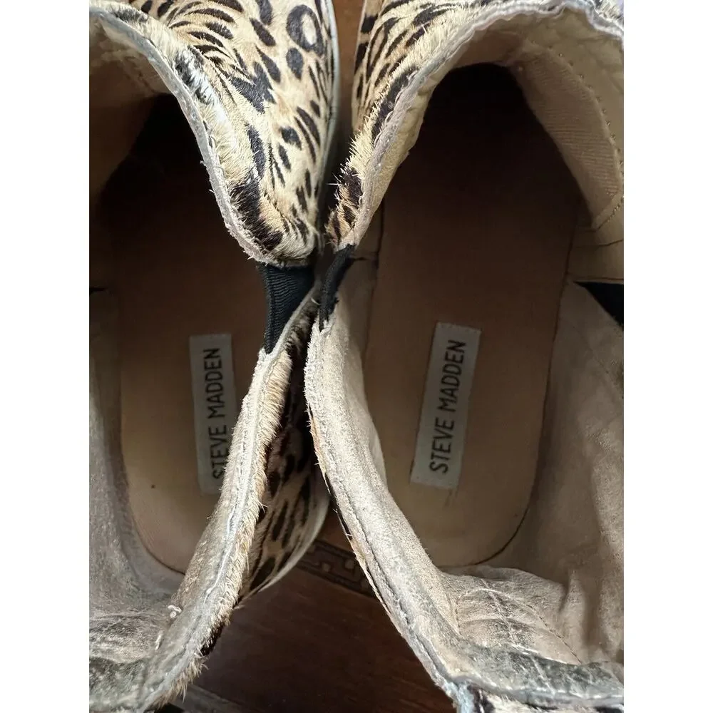 Steve Madden Sneakers Brown Black Animal Print Size 8 Real Fur Cow Hair
